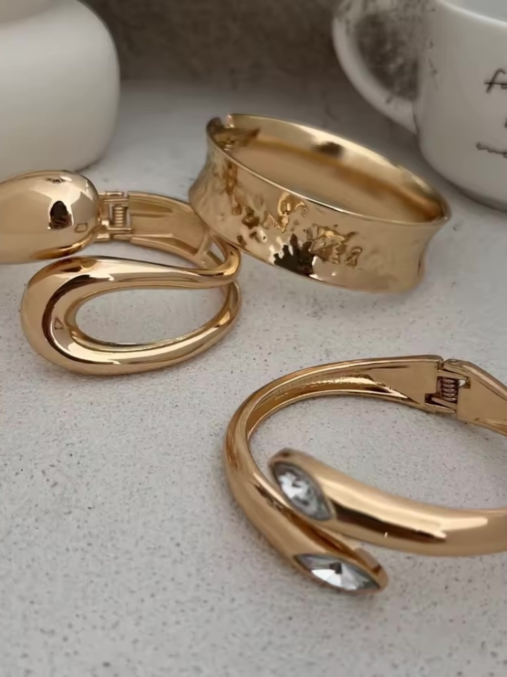 Gold Tone Crystal Terminated Cuff Bracelet - Picture 9 of 9